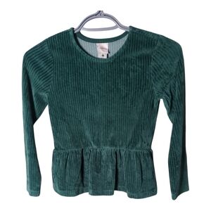 Hanna Andersson Velour Peplum Top Juniper Green Size 6-7 Years (120cm)